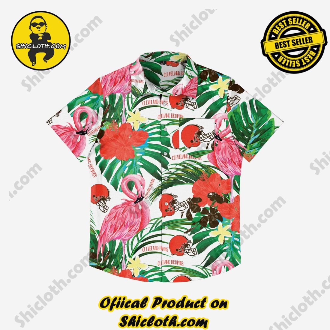 Cleveland Browns Flamingo Button Up Shirt 3 Cleveland Browns Flamingo Button Up Shirt - Image 3