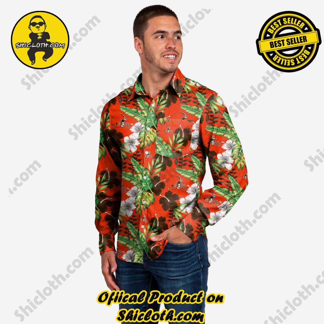 Cleveland Browns Long Sleeve Floral Button Up Shirt