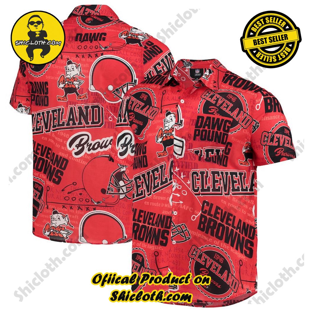 Cleveland Browns Orange Thematic Button-Up Hawaiian Shirt