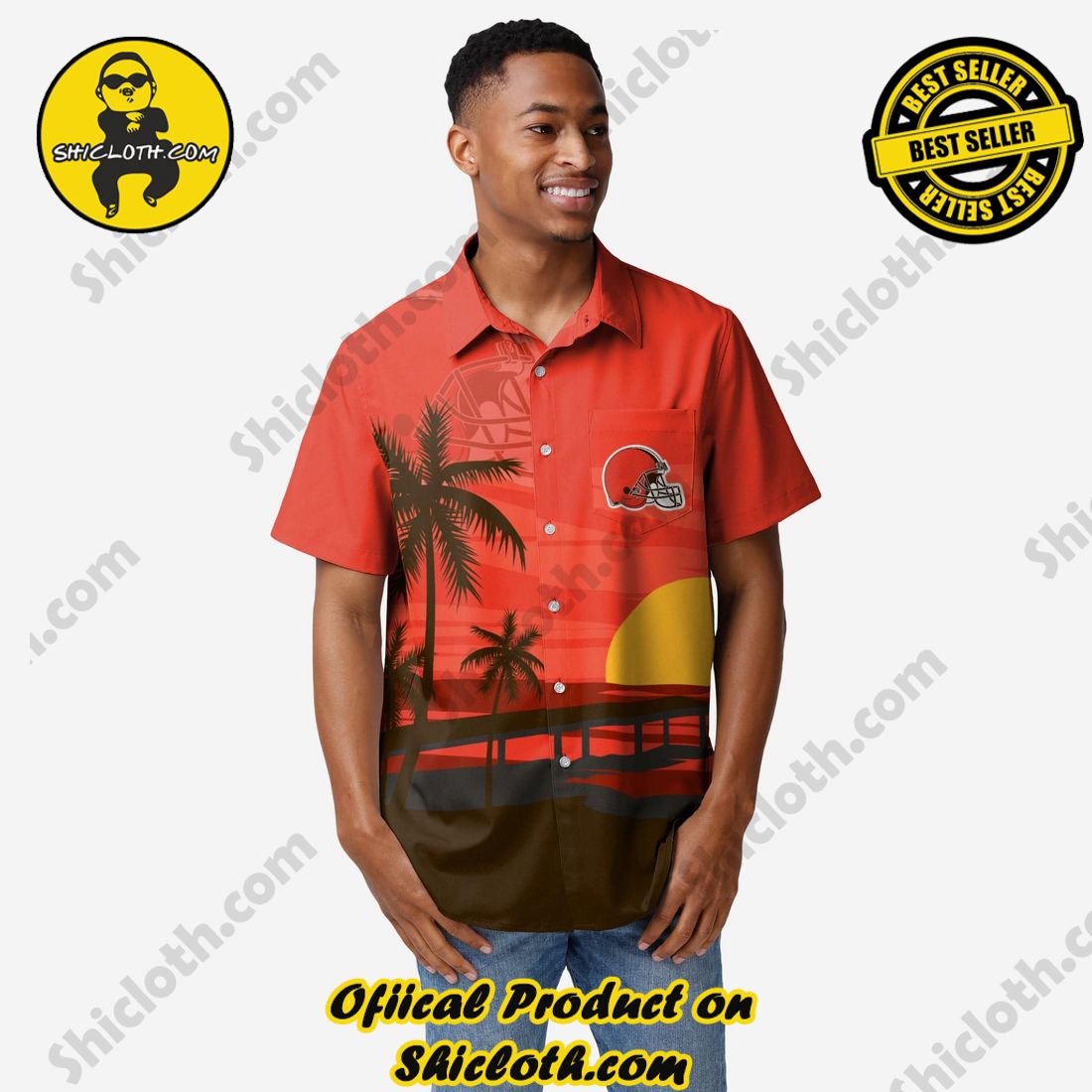 Cleveland Browns Tropical Sunset Button Up Shirt