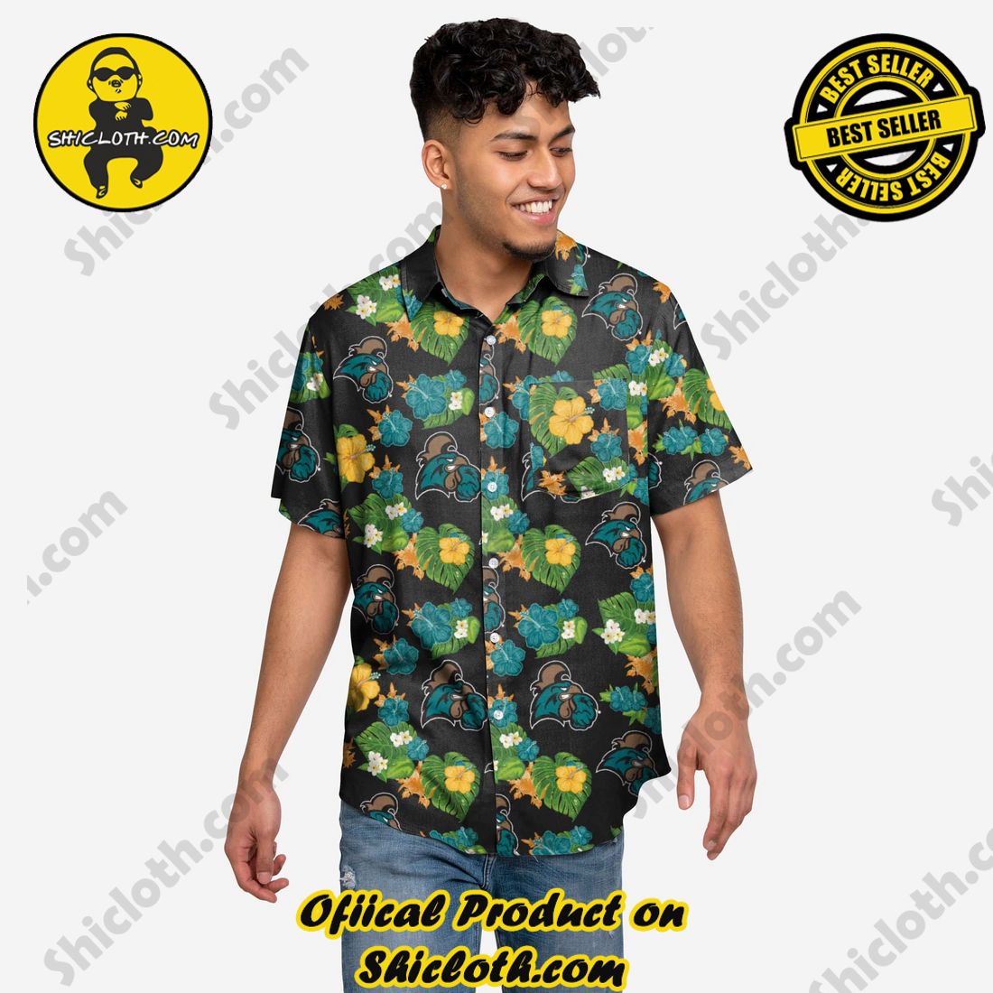HOT HIT Hawaiian Shirt And Short in Shicloth !!! 18 Coastal Carolina Chanticleers Floral Button Up Shirt