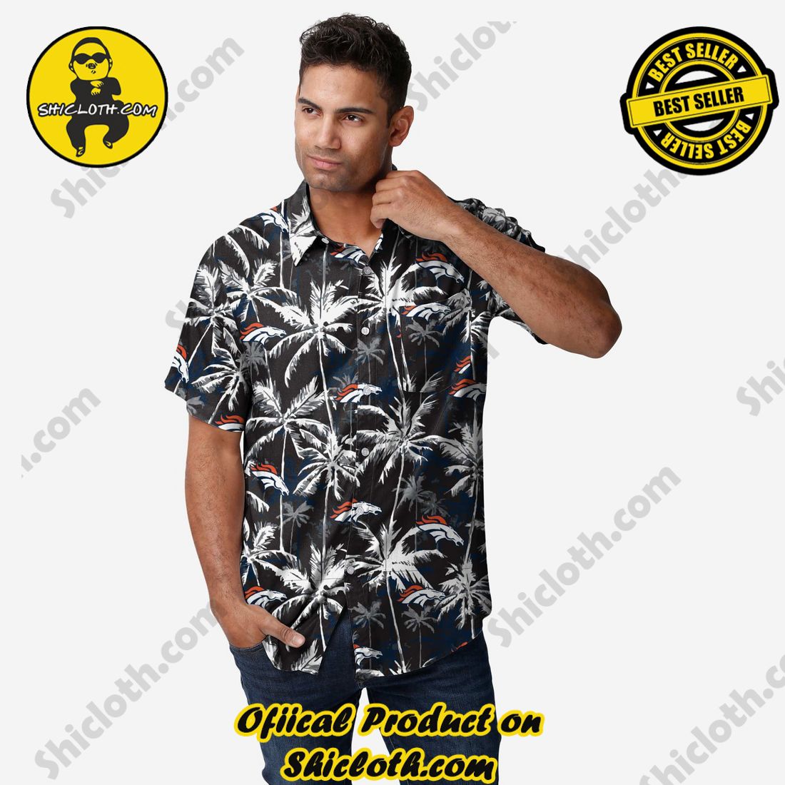 Denver Broncos Black Floral Button Up Shirt