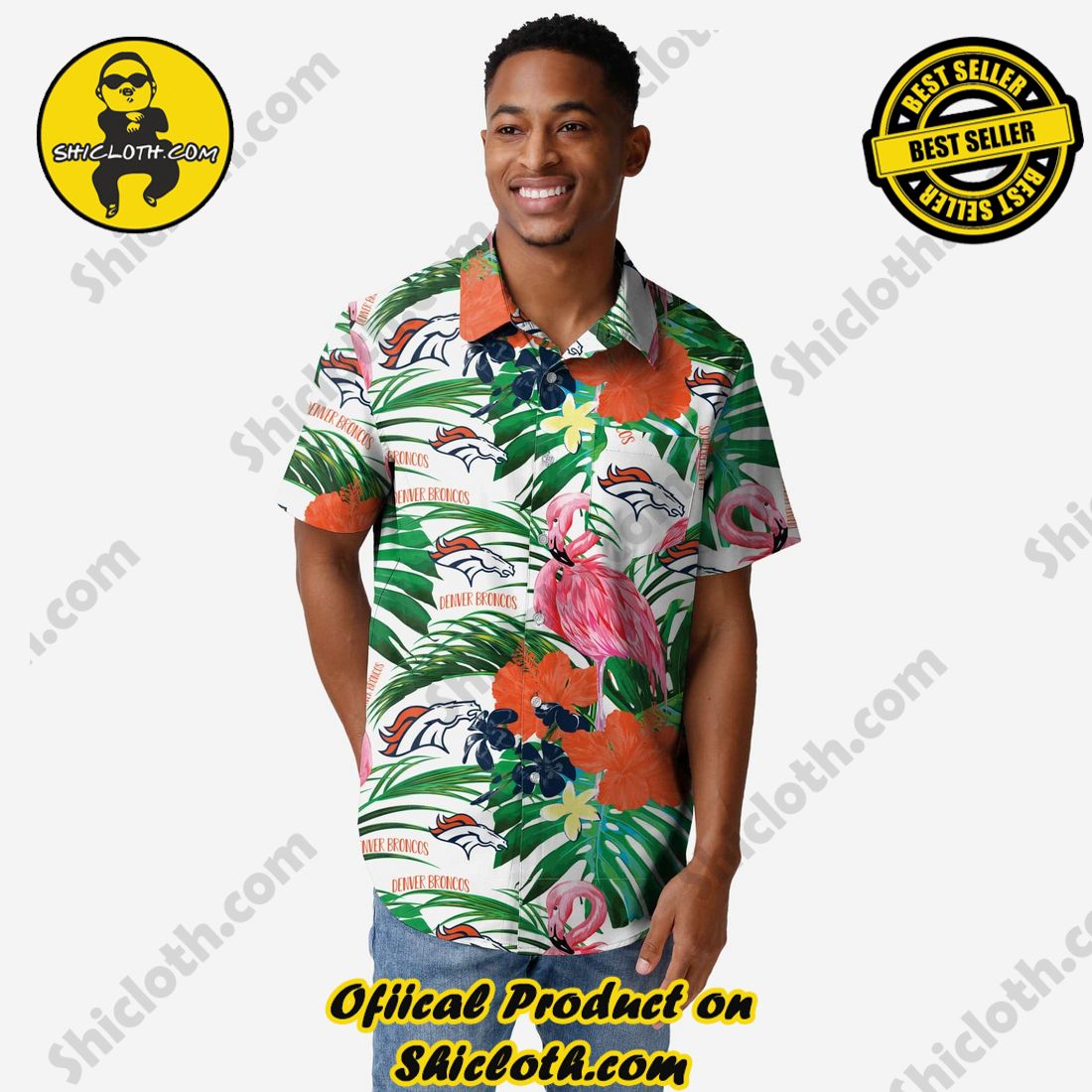 Denver Broncos Flamingo Button Up Shirt