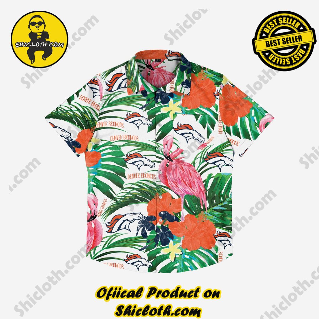 Denver Broncos Flamingo Button Up Shirt 3 Denver Broncos Flamingo Button Up Shirt - Image 3