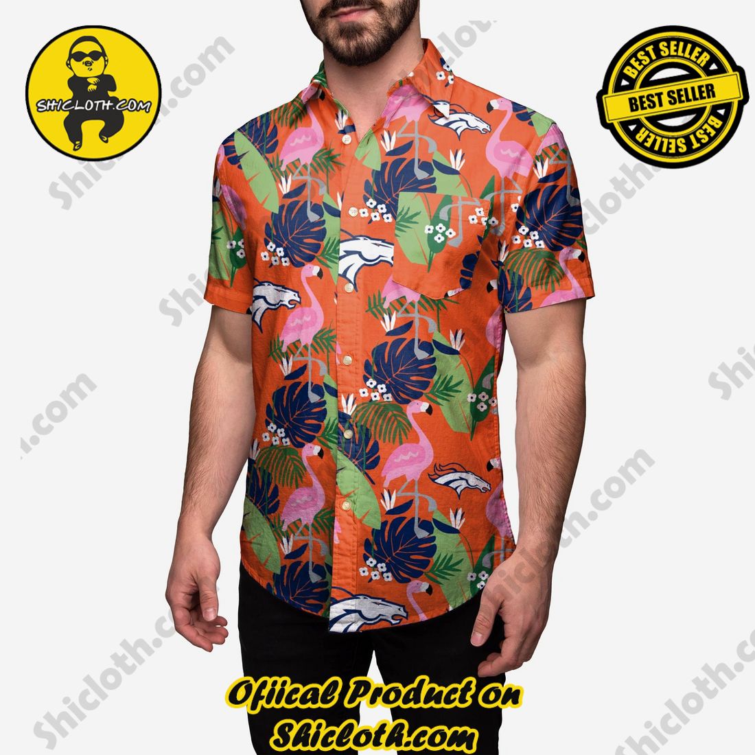 Denver Broncos Floral Button Up Shirt