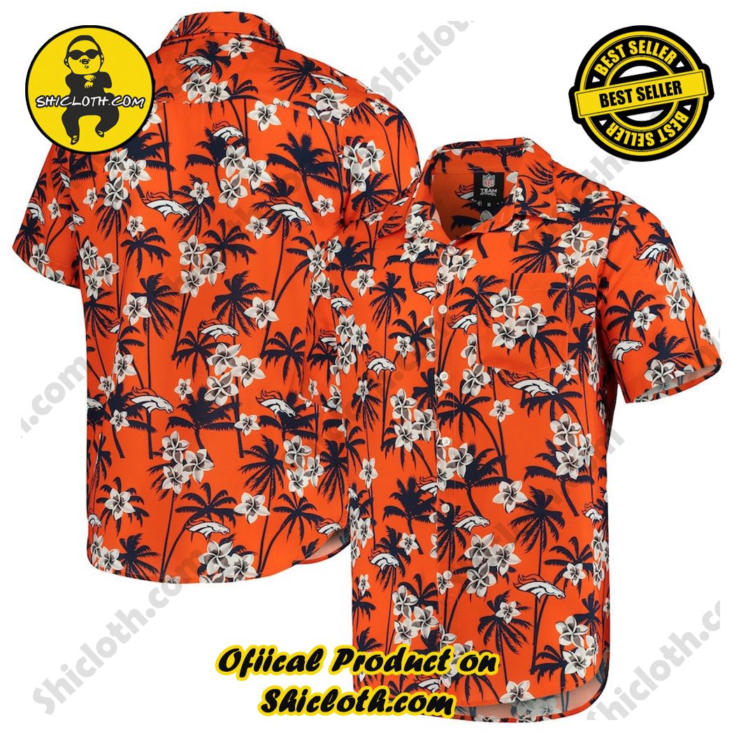 Denver Broncos Orange Floral Woven Button-Up Hawaiian Shirt