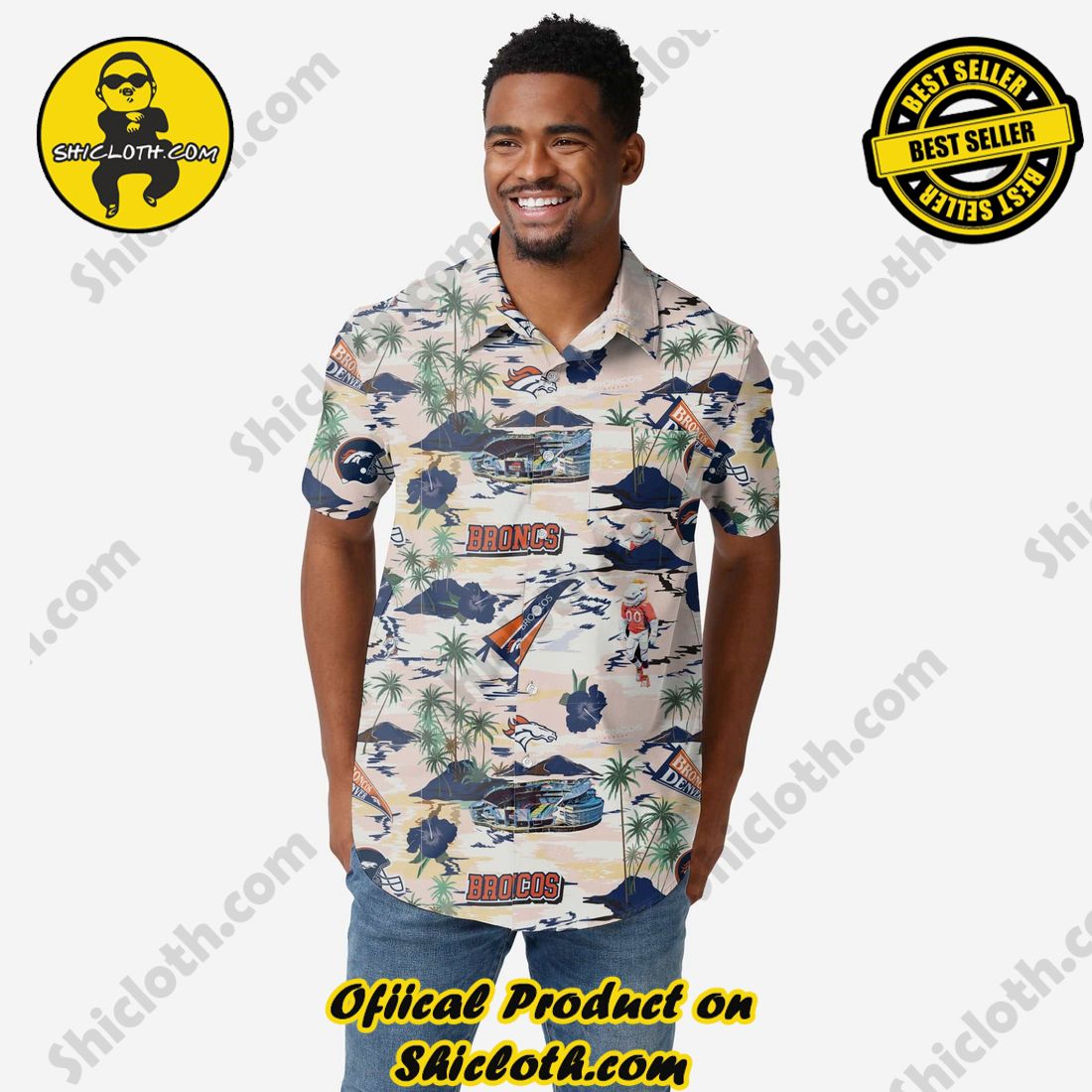 Denver Broncos Thematic Stadium Print Button Up Shirt