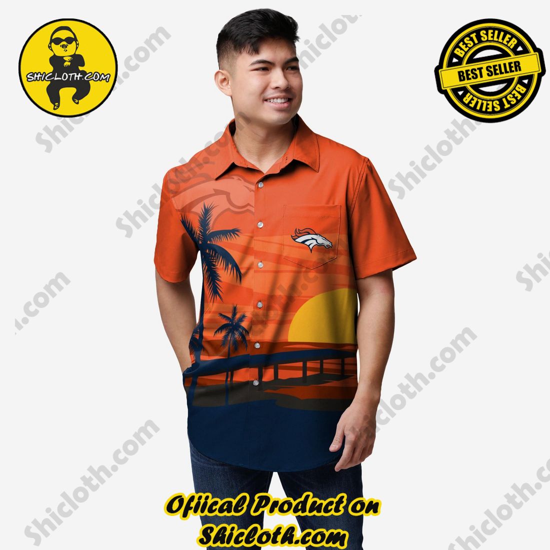 Denver Broncos Tropical Sunset Button Up Shirt