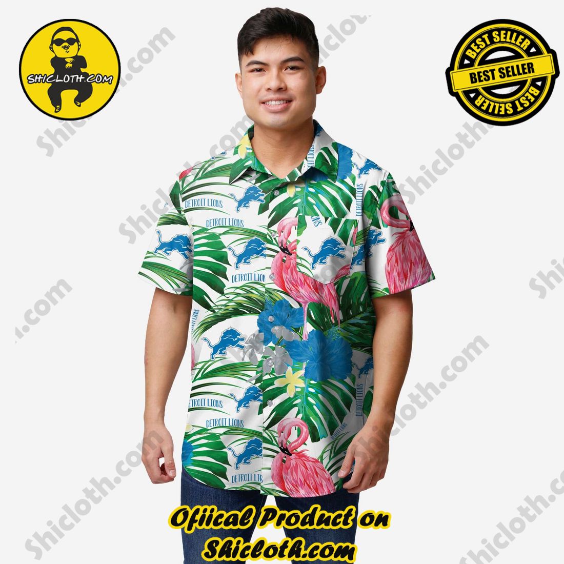 Detroit Lions Flamingo Button Up Shirt
