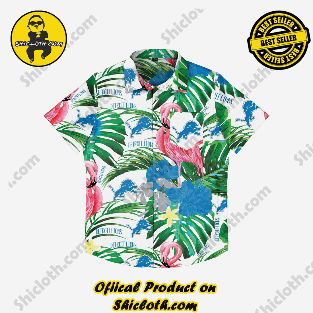 Detroit Lions Flamingo Button Up Shirt 3 Detroit Lions Flamingo Button Up Shirt - Image 3