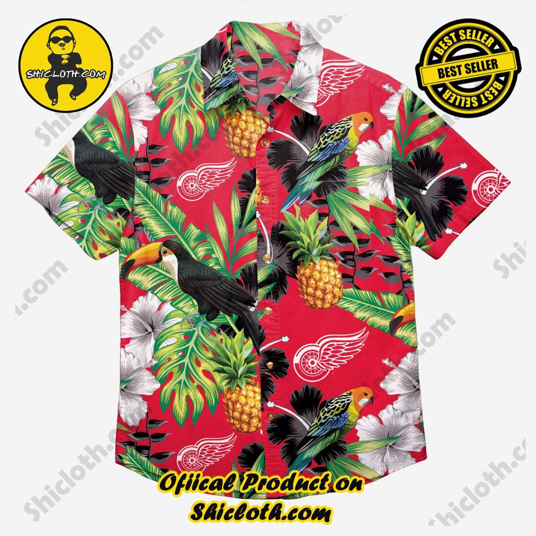 Detroit Red Wings Floral Button Up Hawaiian Shirt