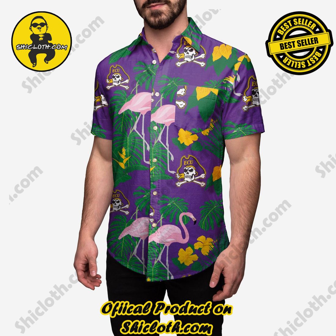 HOT HIT Hawaiian Shirt And Short in Shicloth !!! 21 East Carolina Pirates Floral Button Up Shirt