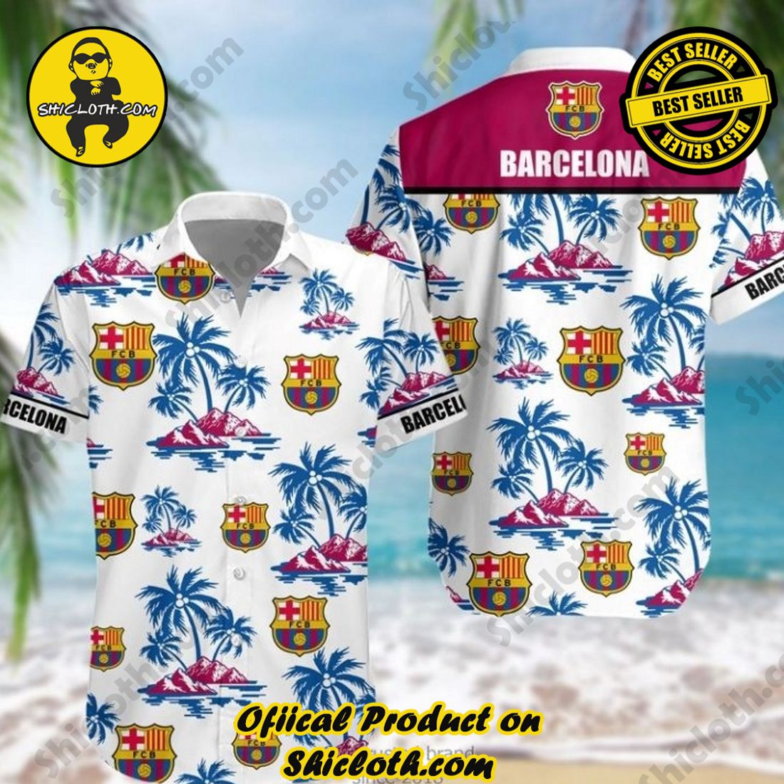 FC Barcelona Laliga Palm Tree Hawaiian Shirt And Short