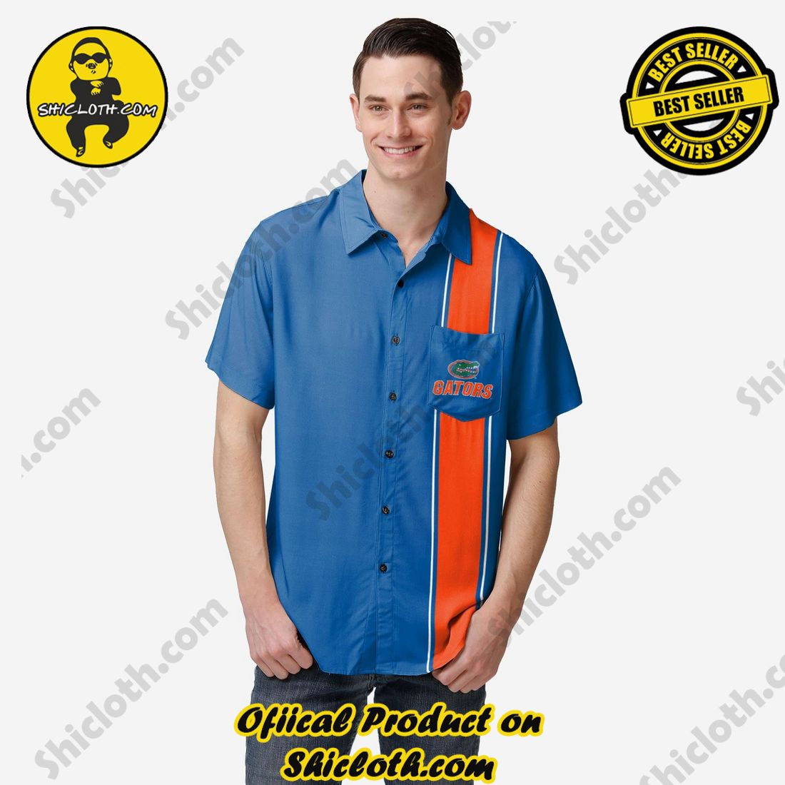 HOT HIT Hawaiian Shirt And Short in Shicloth !!! 23 Florida Gators Bowling Stripe Button Up Shirt