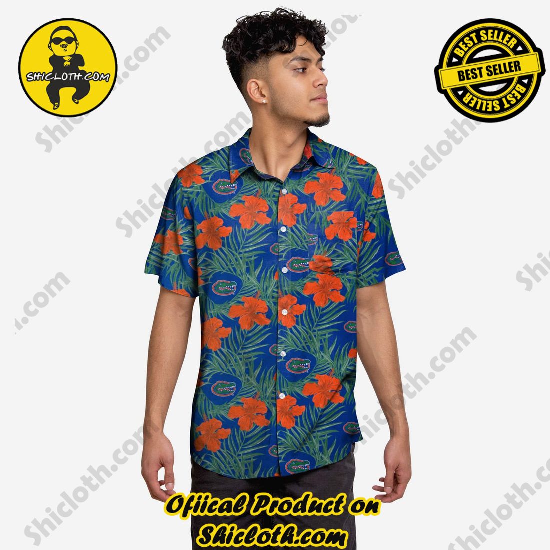 HOT HIT Hawaiian Shirt And Short in Shicloth !!! 27 Florida Gators Hibiscus Button Up Shirt
