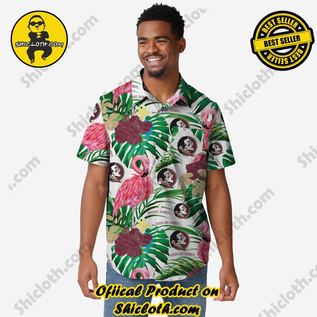 HOT HIT Hawaiian Shirt And Short in Shicloth !!! 30 Florida State Seminoles Flamingo Button Up Shirt
