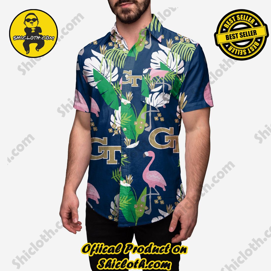 TOP TRENDING Hawaiian Shirt And Short in Shicloth !!! 4 Georgia Tech Yellow Jackets Floral Button Up Shirt