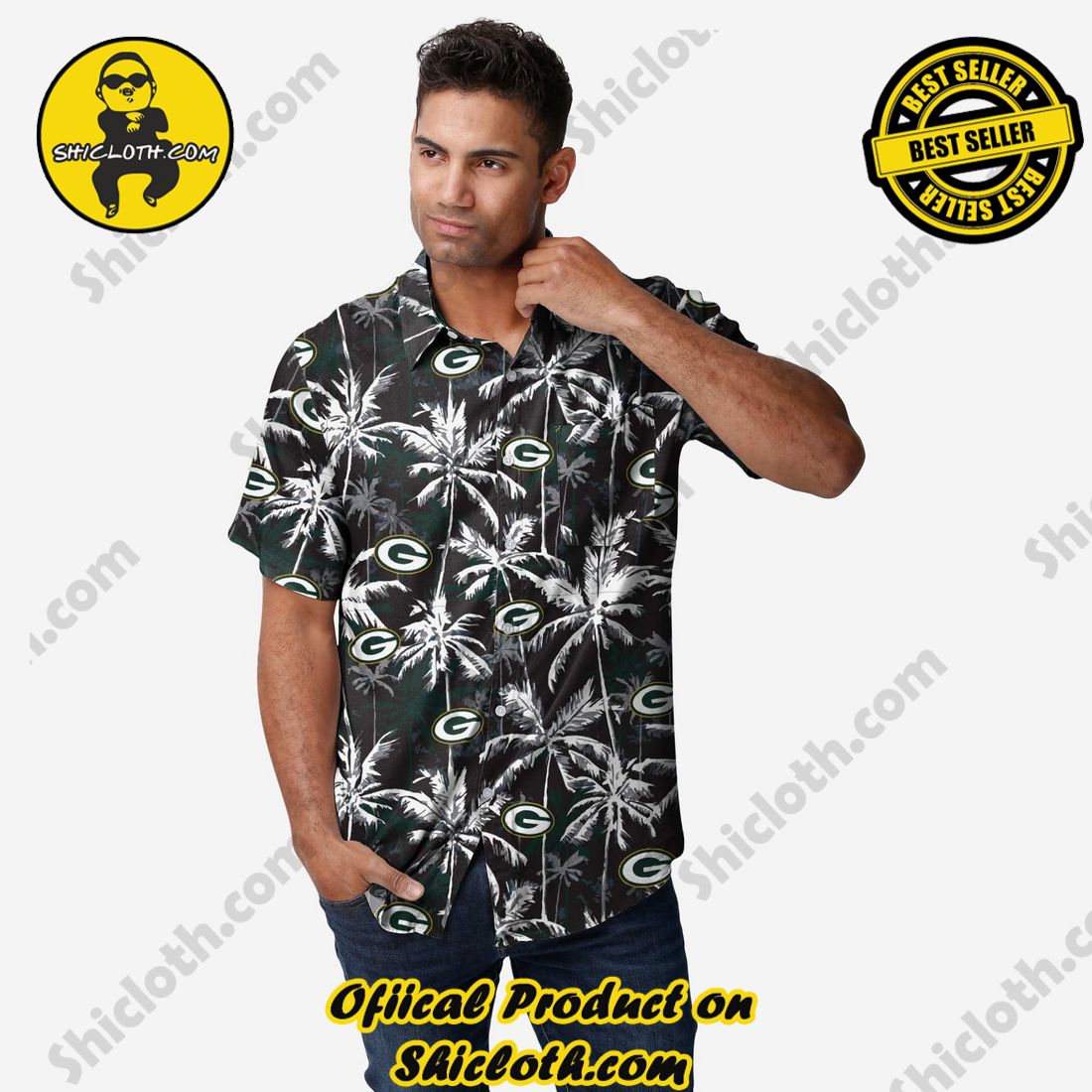 Green Bay Packers Black Floral Button Up Shirt