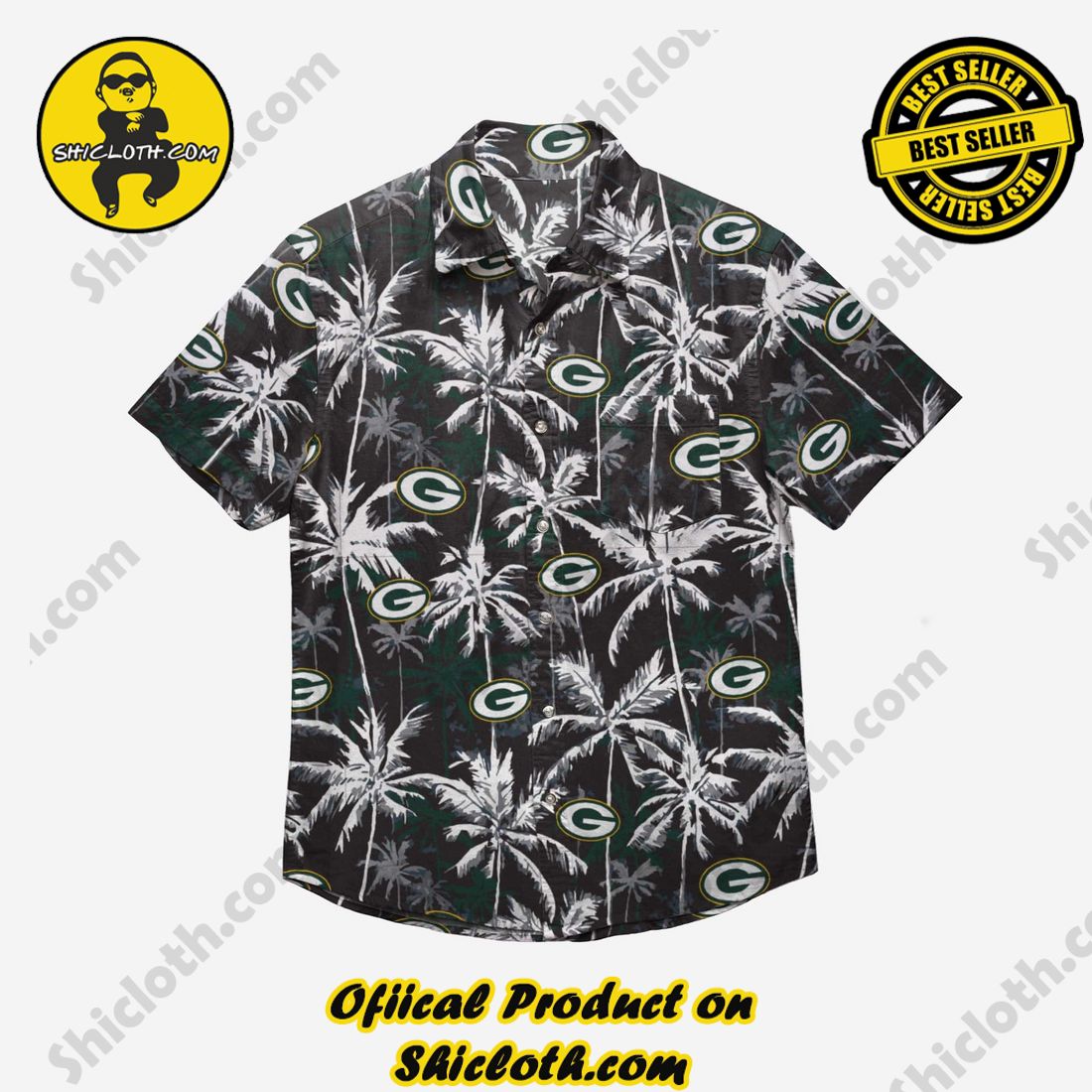 Green Bay Packers Black Floral Button Up Shirt 3 Green Bay Packers Black Floral Button Up Shirt - Image 3