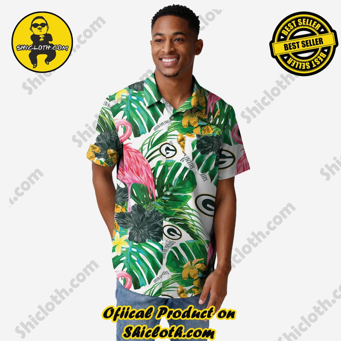 Green Bay Packers Flamingo Button Up Shirt