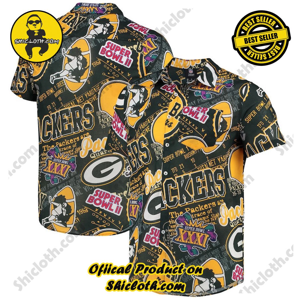 Green Bay Packers Green Thematic Button-Up Hawaiian Shirt
