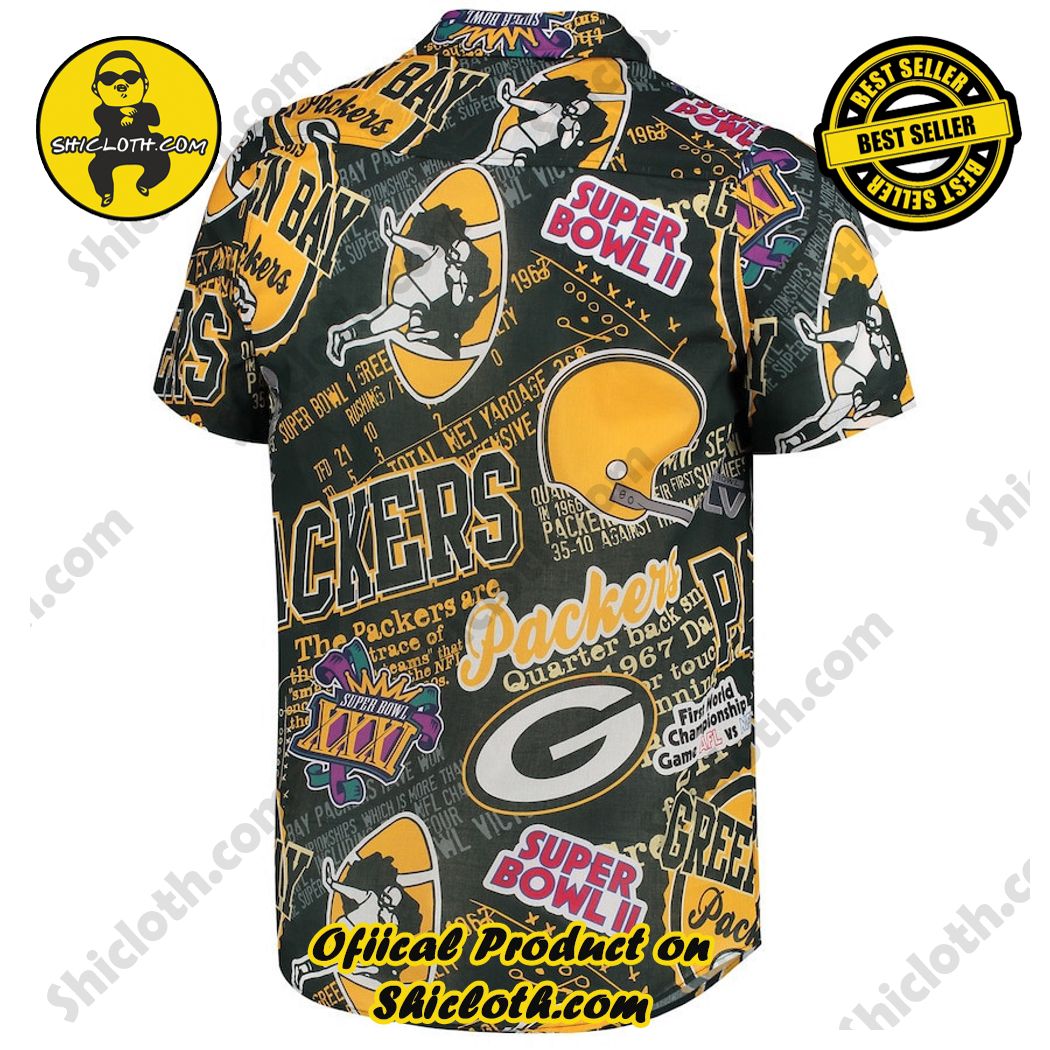 Green Bay Packers Green Thematic Button-Up Hawaiian Shirt 3 Green Bay Packers Green Thematic Button-Up Hawaiian Shirt - Image 3