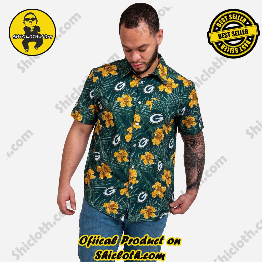 Green Bay Packers Hibiscus Button Up Shirt