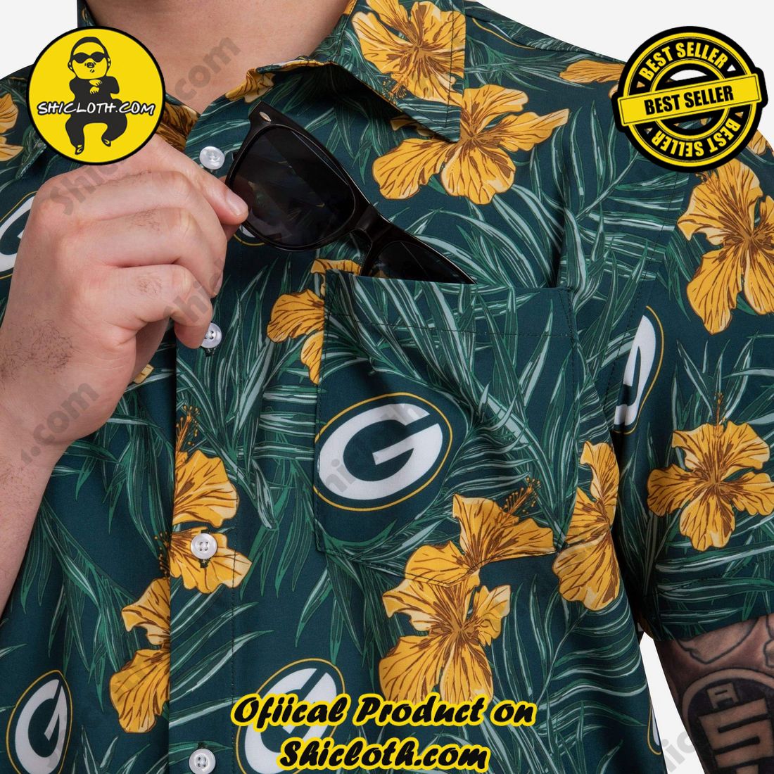 Green Bay Packers Hibiscus Button Up Shirt 3 Green Bay Packers Hibiscus Button Up Shirt - Image 3