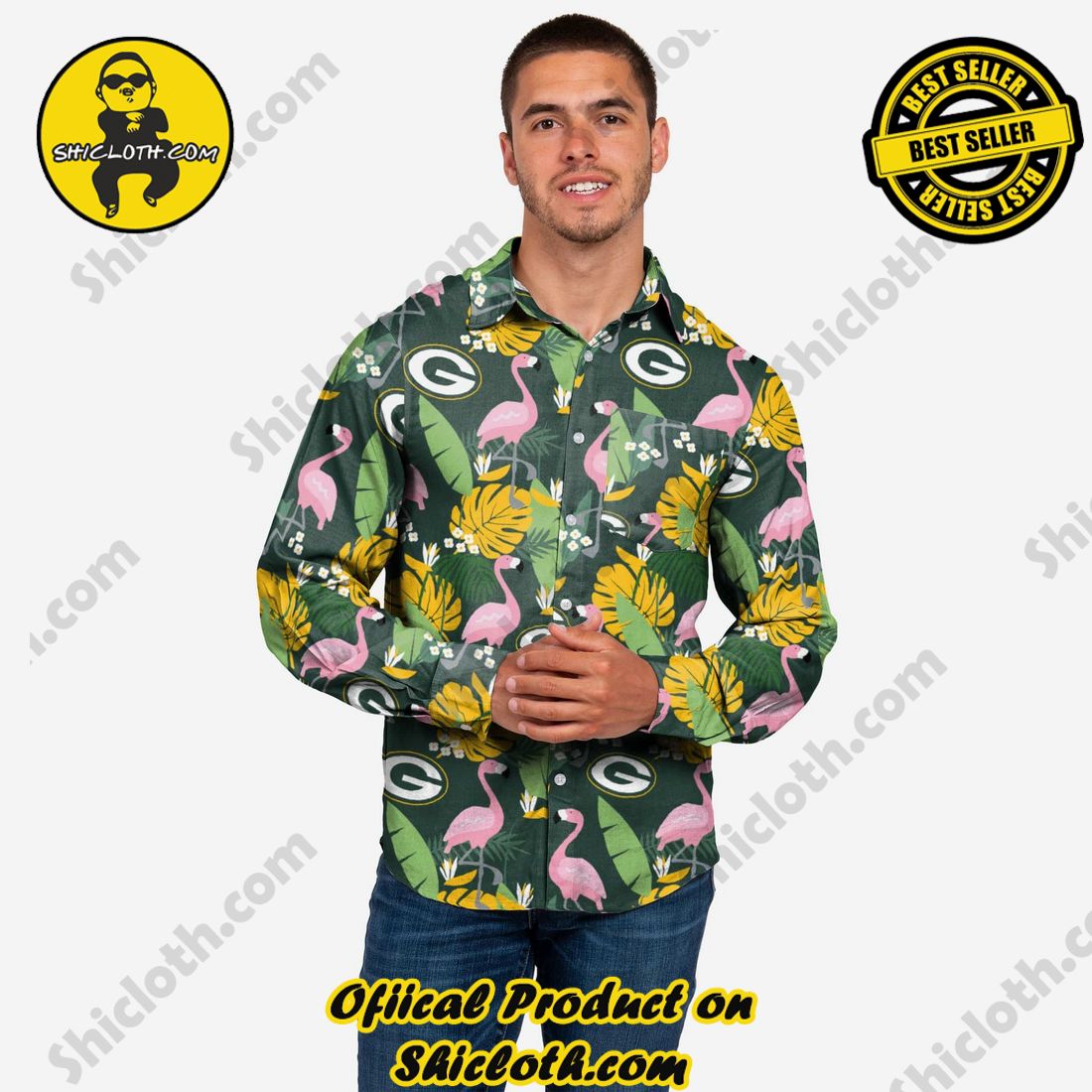 Green Bay Packers Long Sleeve Floral Button Up Shirt