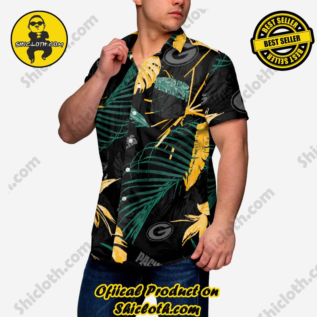 Green Bay Packers Neon Palm Button Up Shirt
