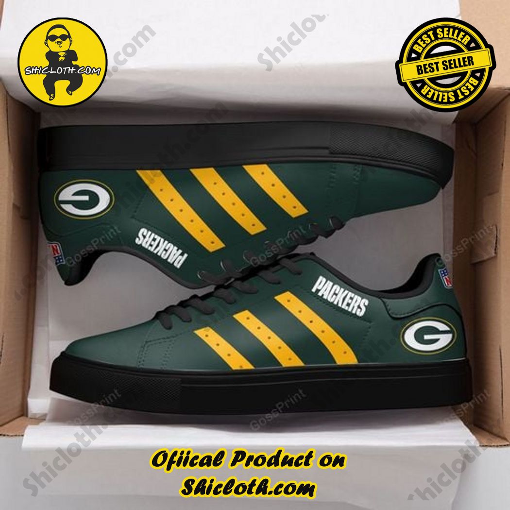 Hot Trending Stan Smith Shoes in Shicloth Store for Christmas 6 Green Bay Packers NFL Green Yellow Stripes Stan Smith Shoes