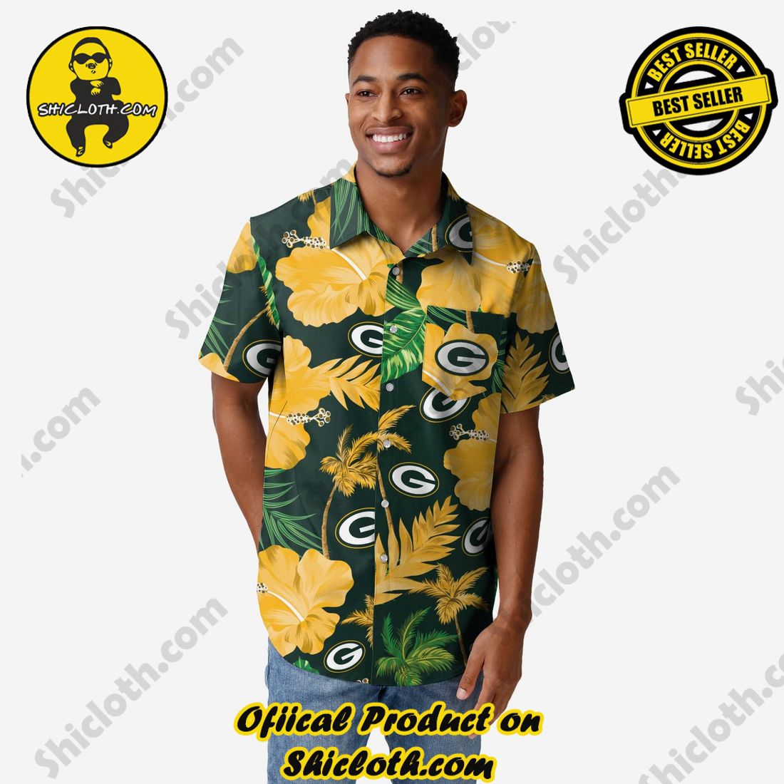 Green Bay Packers Team Color Hibiscus Button Up Shirt