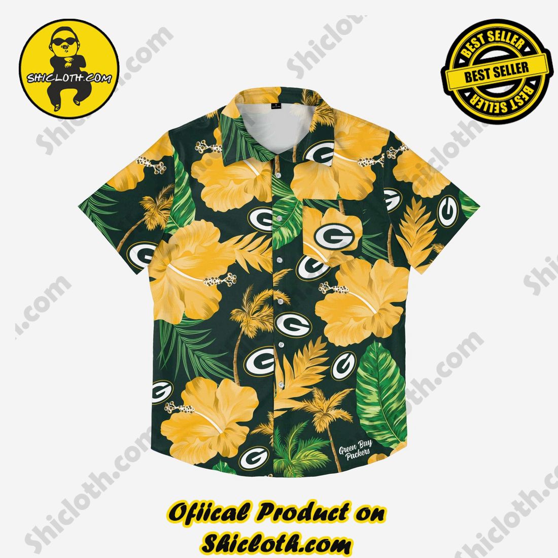 Green Bay Packers Team Color Hibiscus Button Up Shirt 3 Green Bay Packers Team Color Hibiscus Button Up Shirt - Image 3