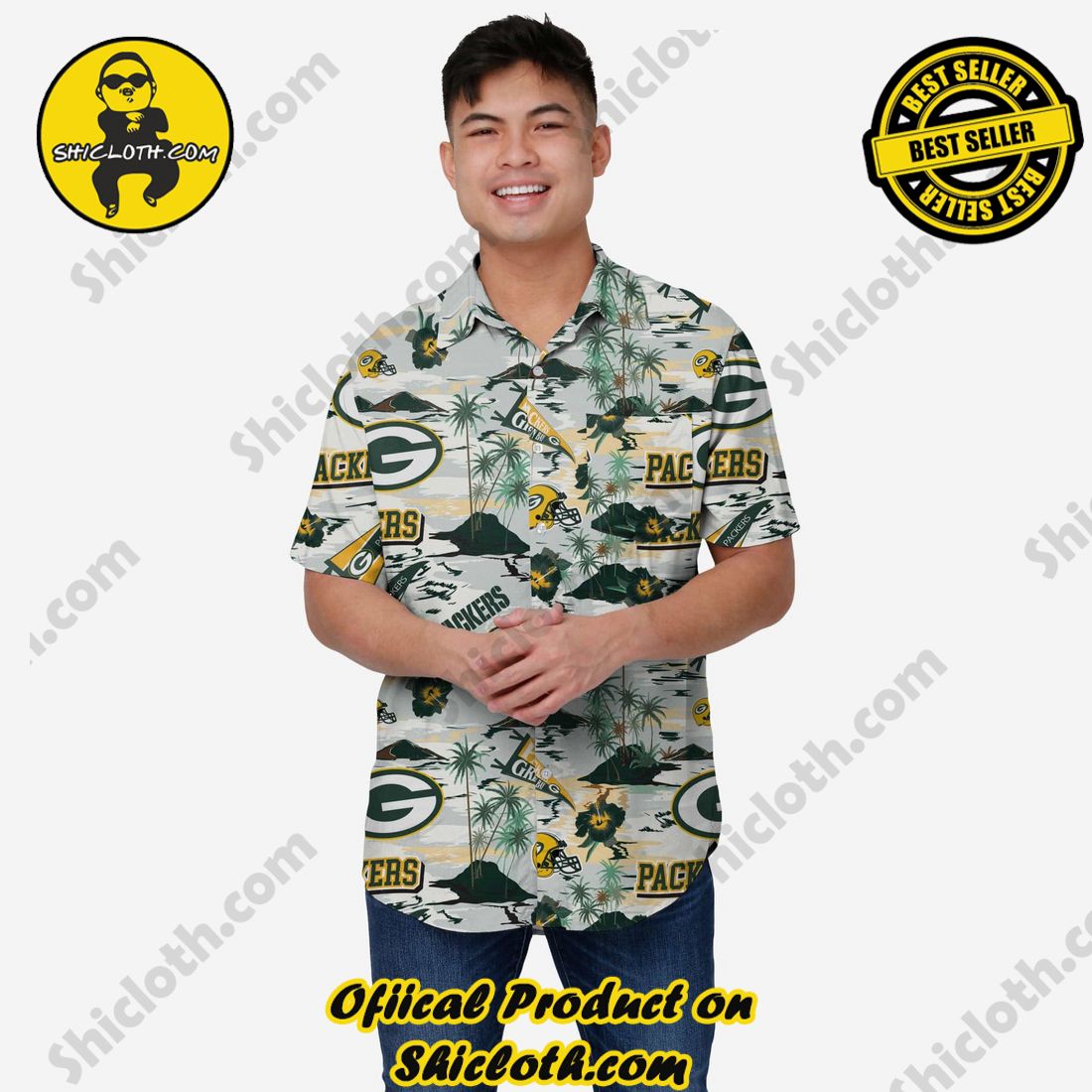 Green Bay Packers Thematic Stadium Print Button Up Shirt
