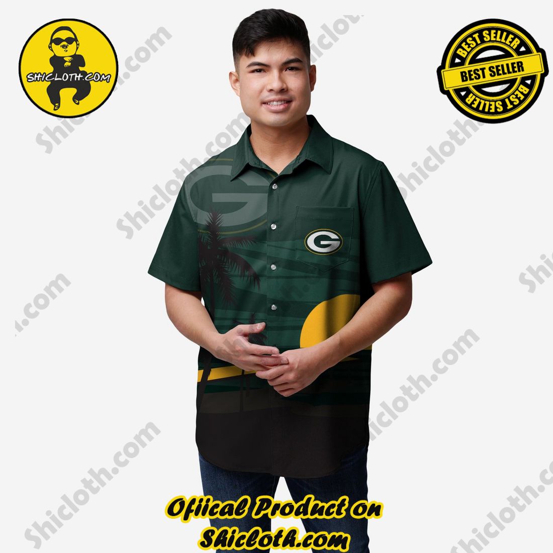 Green Bay Packers Tropical Sunset Button Up Shirt