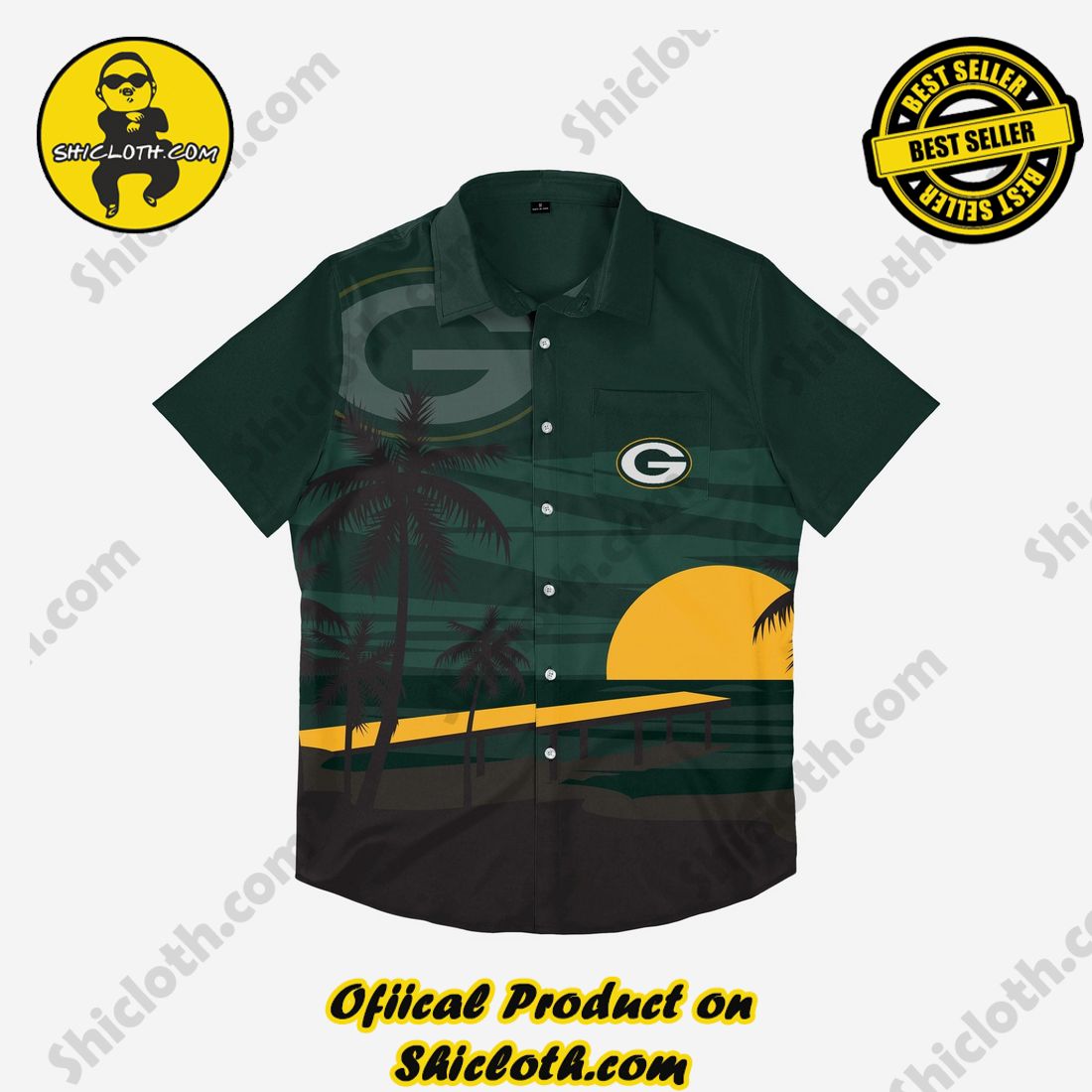 Green Bay Packers Tropical Sunset Button Up Shirt 3 Green Bay Packers Tropical Sunset Button Up Shirt - Image 3