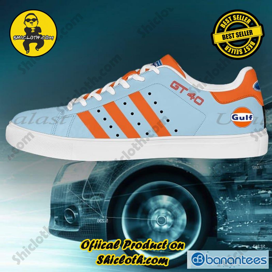 Only 60$. Best seller Hot trending Stan Smith Shoes in Shicloth Store.Click here to buy !! 26 GT40 Gulf Blue Orange Stan Smith Low Top Shoes