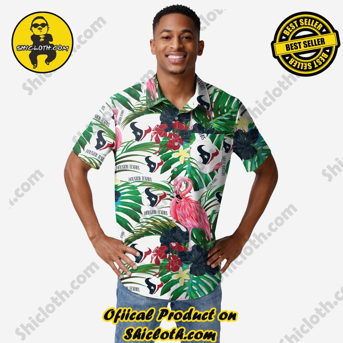 Houston Texans Flamingo Button Up Shirt