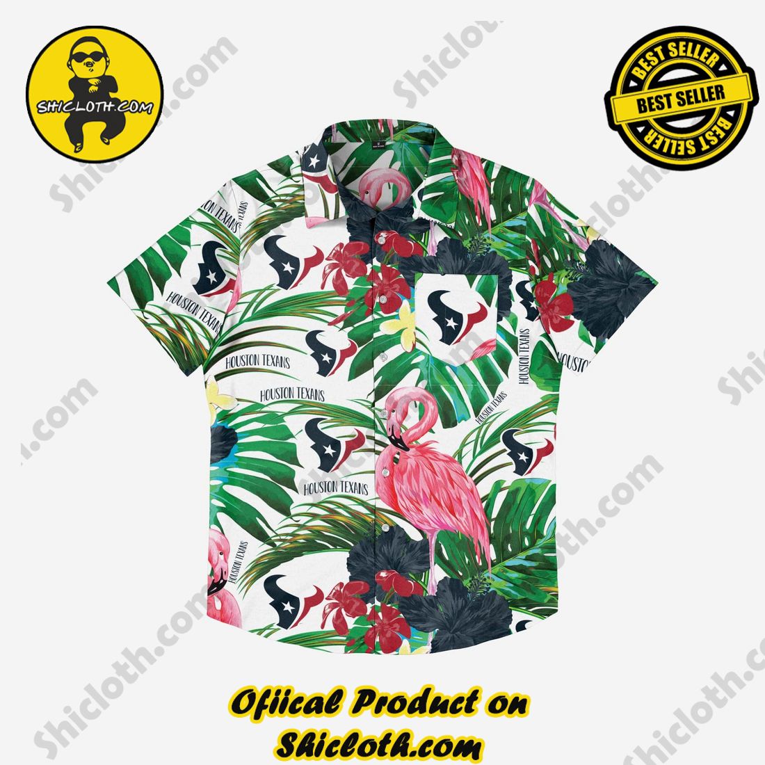 Houston Texans Flamingo Button Up Shirt 3 Houston Texans Flamingo Button Up Shirt - Image 3