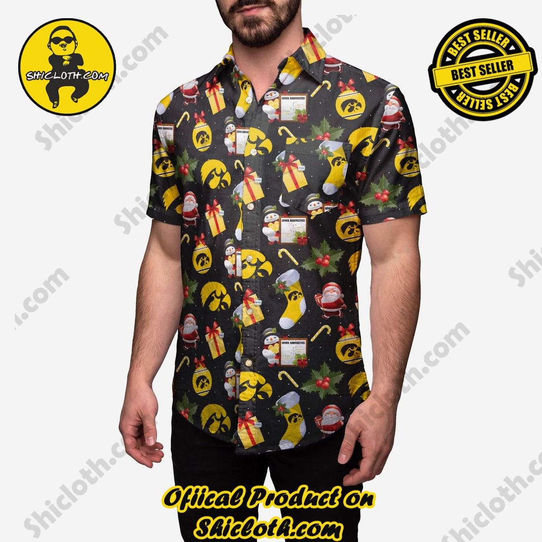 TOP TRENDING Hawaiian Shirt And Short in Shicloth !!! 8 Iowa Hawkeyes Christmas Explosion Button Up Shirt