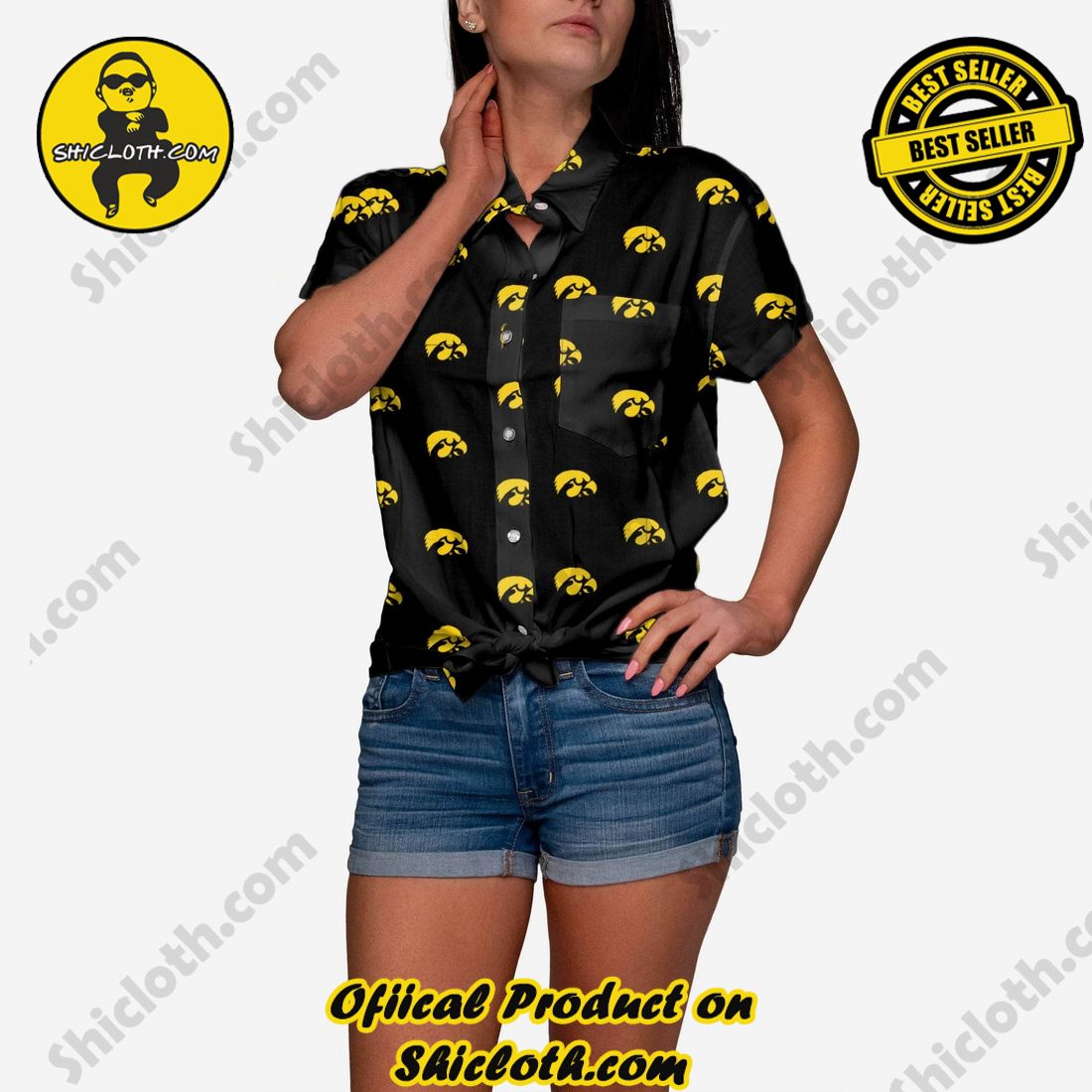 TOP TRENDING Hawaiian Shirt And Short in Shicloth !!! 13 Iowa Hawkeyes Logo Blast Womens Button Up Shirt