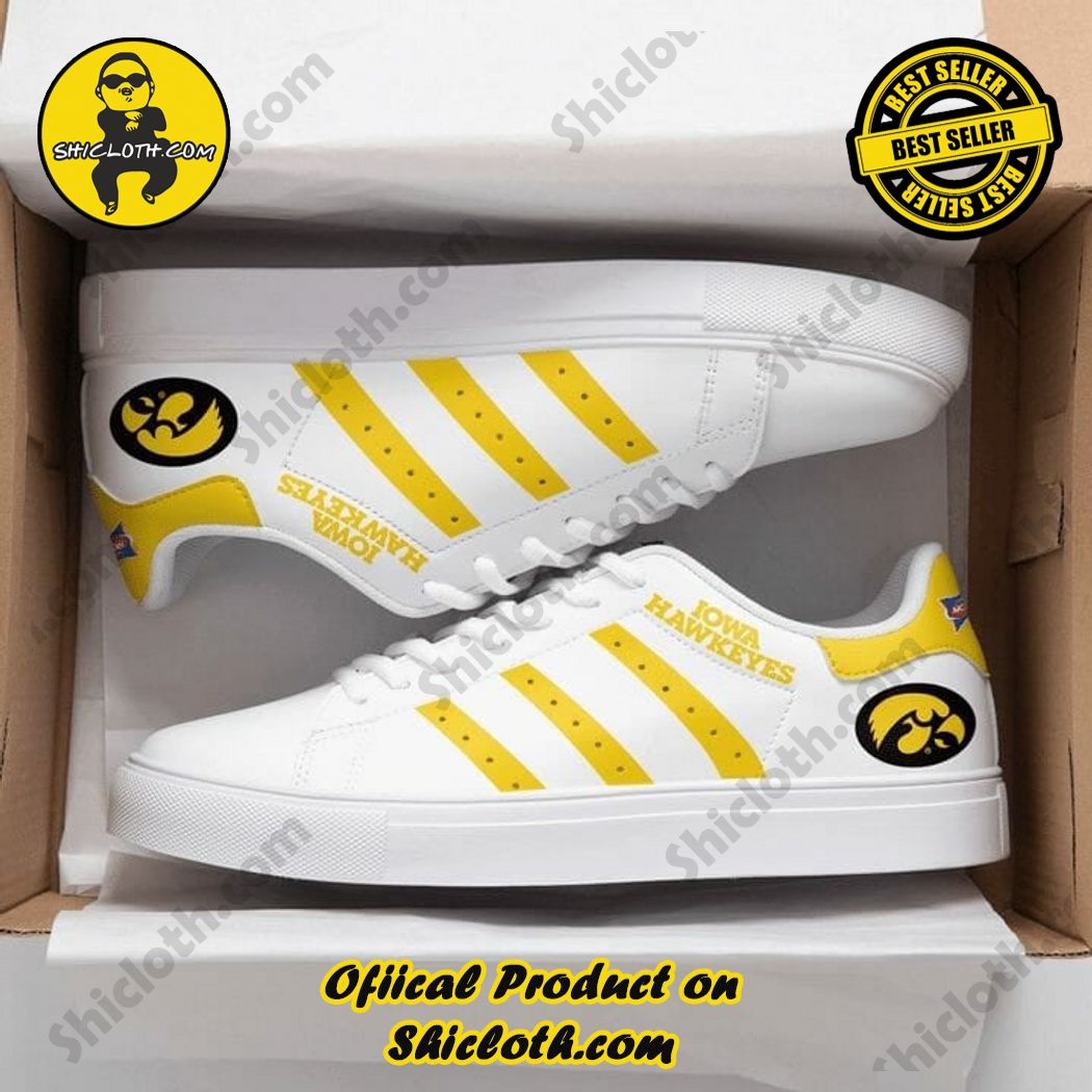 Hot Trending Stan Smith Shoes in Shicloth Store for Christmas 9 Iowa Hawkeyes NCAA White Gold Adidas Stan Smith Shoes