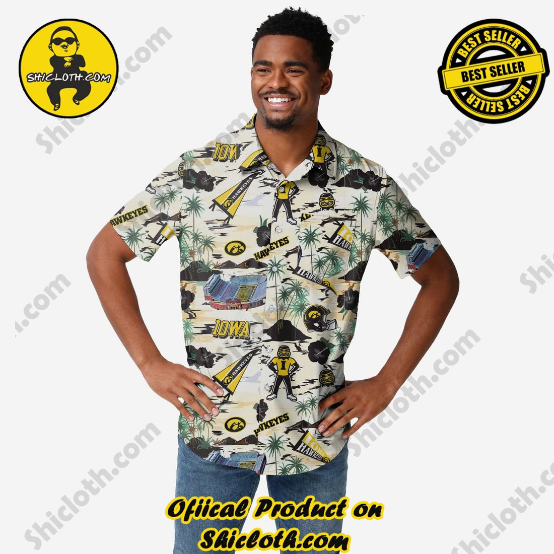 TOP TRENDING Hawaiian Shirt And Short in Shicloth !!! 15 Iowa Hawkeyes Thematic Stadium Print Button Up Shirt