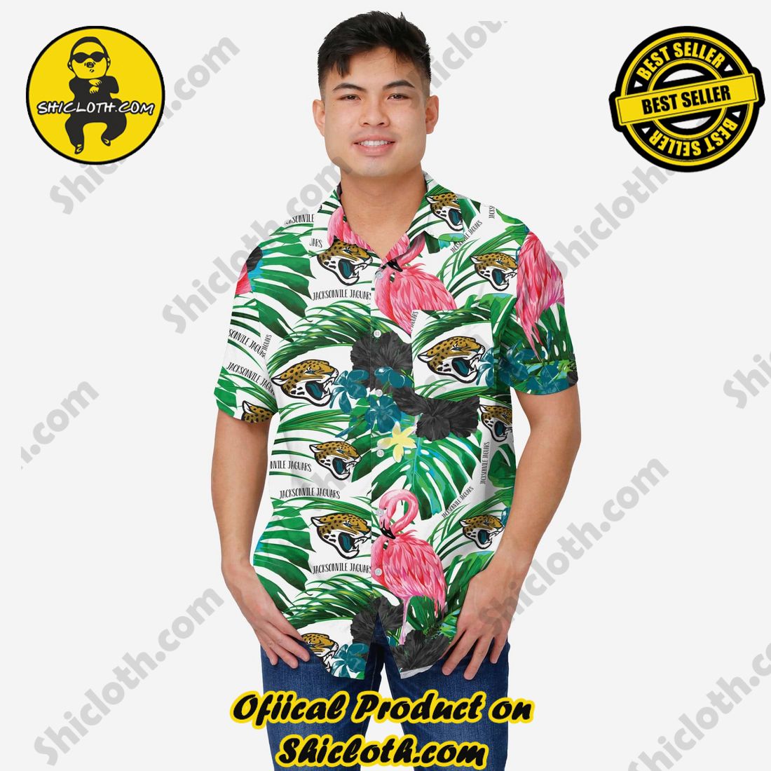 Jacksonville Jaguars Flamingo Button Up Shirt