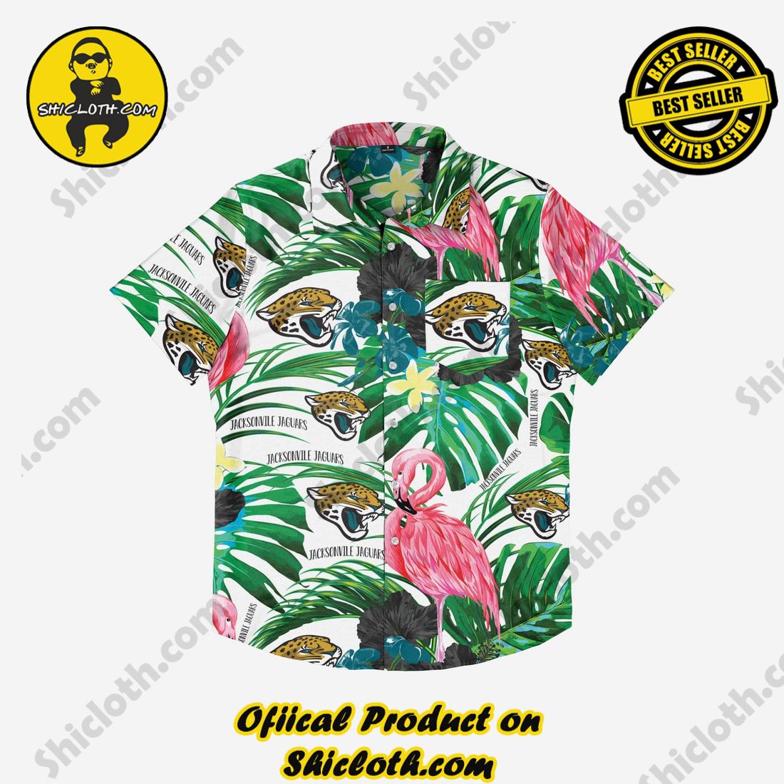 Jacksonville Jaguars Flamingo Button Up Shirt 3 Jacksonville Jaguars Flamingo Button Up Shirt - Image 3