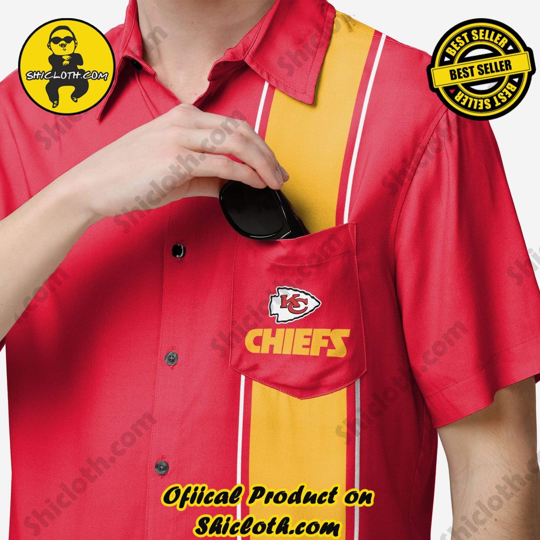 Kansas City Chiefs Bowling Stripe Button Up Shirt 3 Kansas City Chiefs Bowling Stripe Button Up Shirt - Image 3