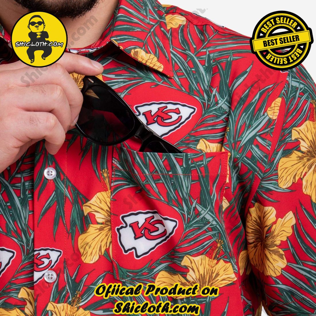 Kansas City Chiefs Hibiscus Button Up Shirt 3 Kansas City Chiefs Hibiscus Button Up Shirt - Image 3