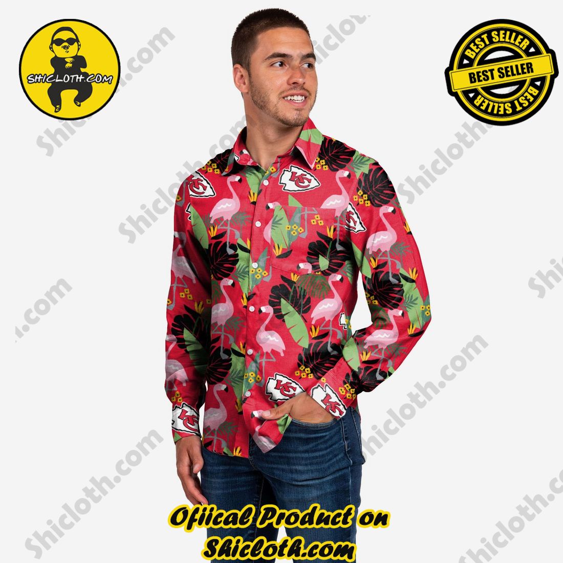 Kansas City Chiefs Long Sleeve Floral Button Up Shirt