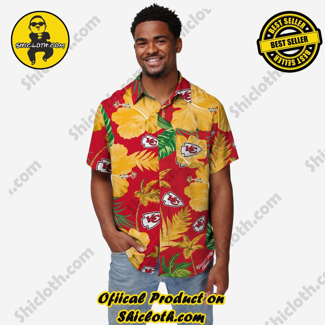 Kansas City Chiefs Team Color Hibiscus Button Up Shirt