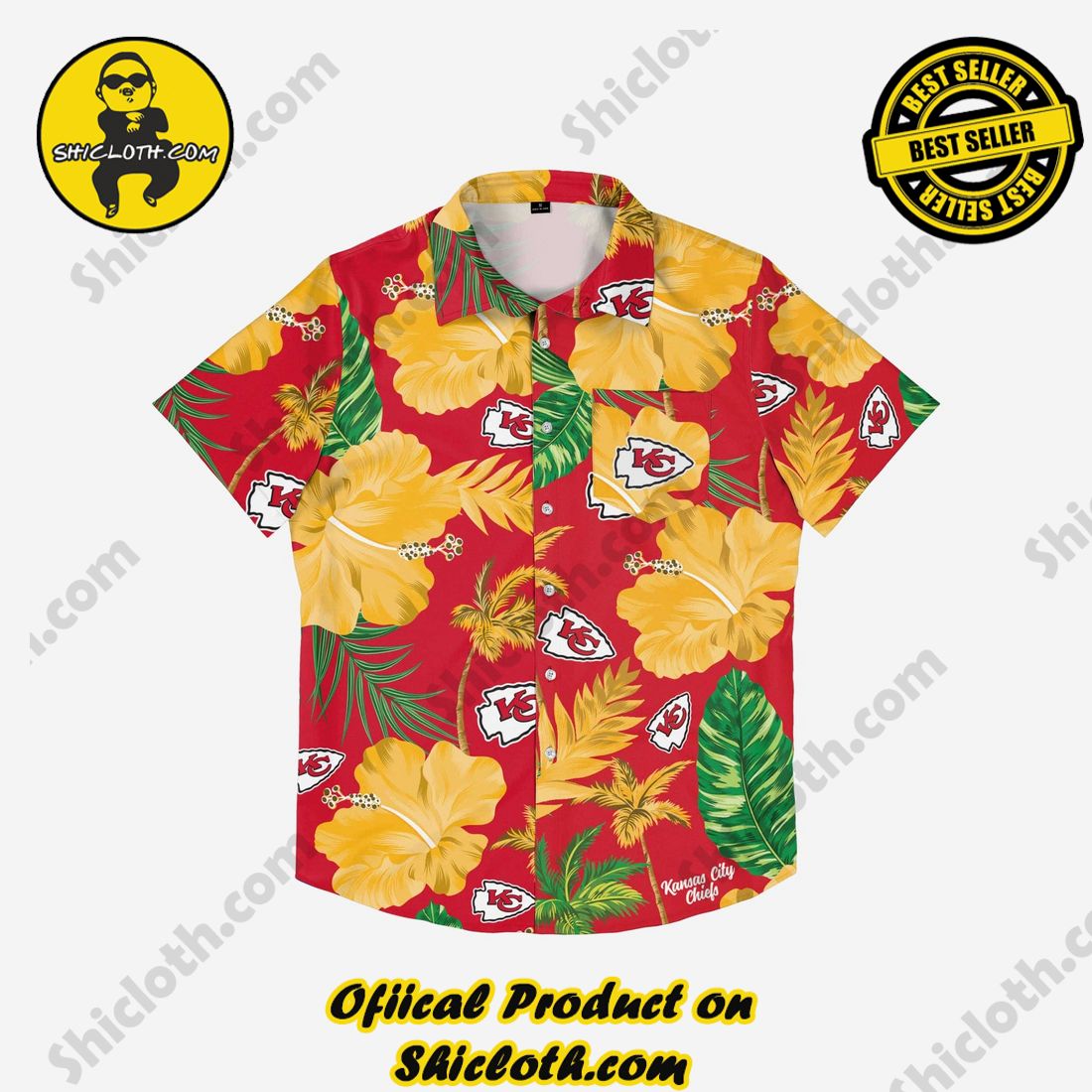 Kansas City Chiefs Team Color Hibiscus Button Up Shirt 3 Kansas City Chiefs Team Color Hibiscus Button Up Shirt - Image 3